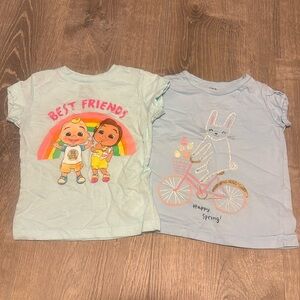Carter's bunny on a bike & Cocomelon character toddler girl t-shirts size 2T EUC